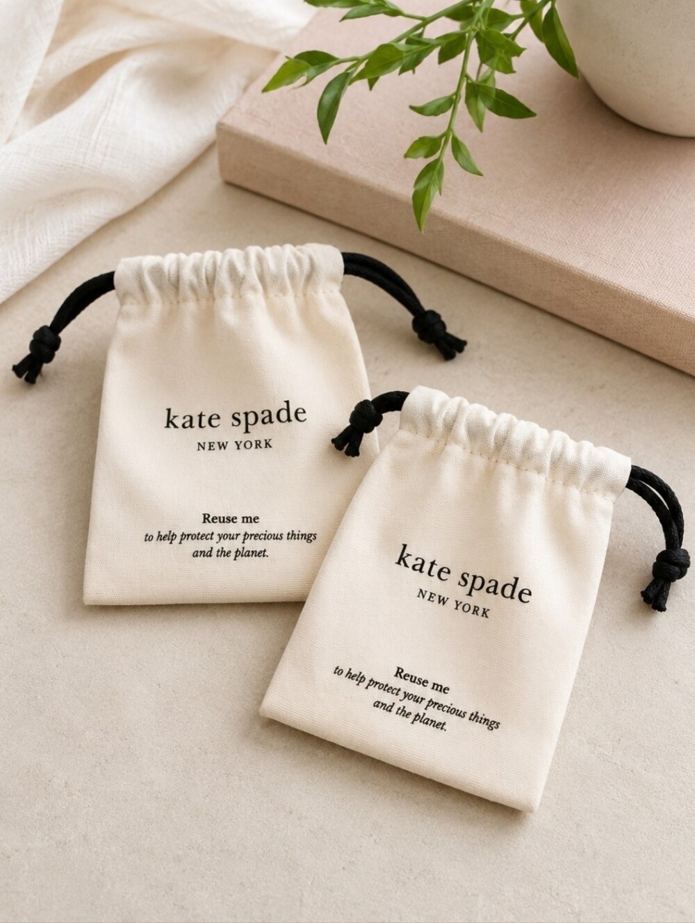 Kate Spade New York Small Drawstring Dust Bags Lot of 2 Jewelry Pouch Storage Ba